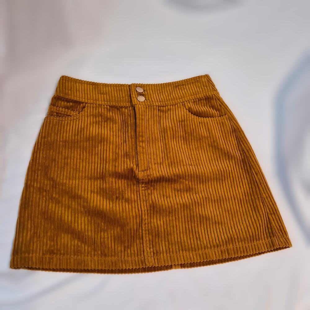 Forever 21 Mustard Yellow Corduroy Mini Skirt Size S Boho 700s Retro Fall